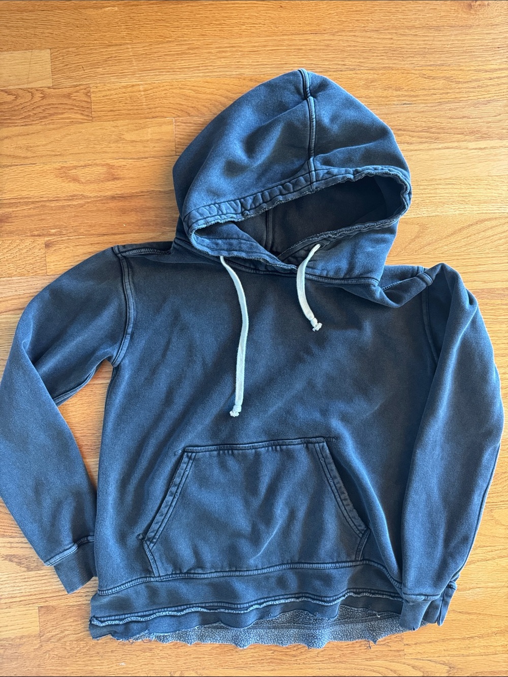 We the Free People Hooded Distressed Sweatshirt Pullover - Black/grey